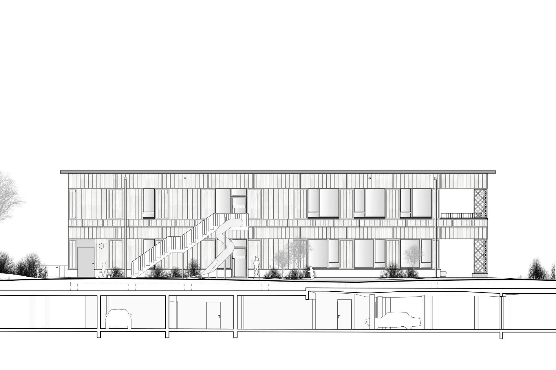 Doppelbasisstufe Scheibenstrasse Nordostfassade